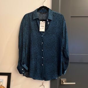 Zara - Blue Leopard Button Up